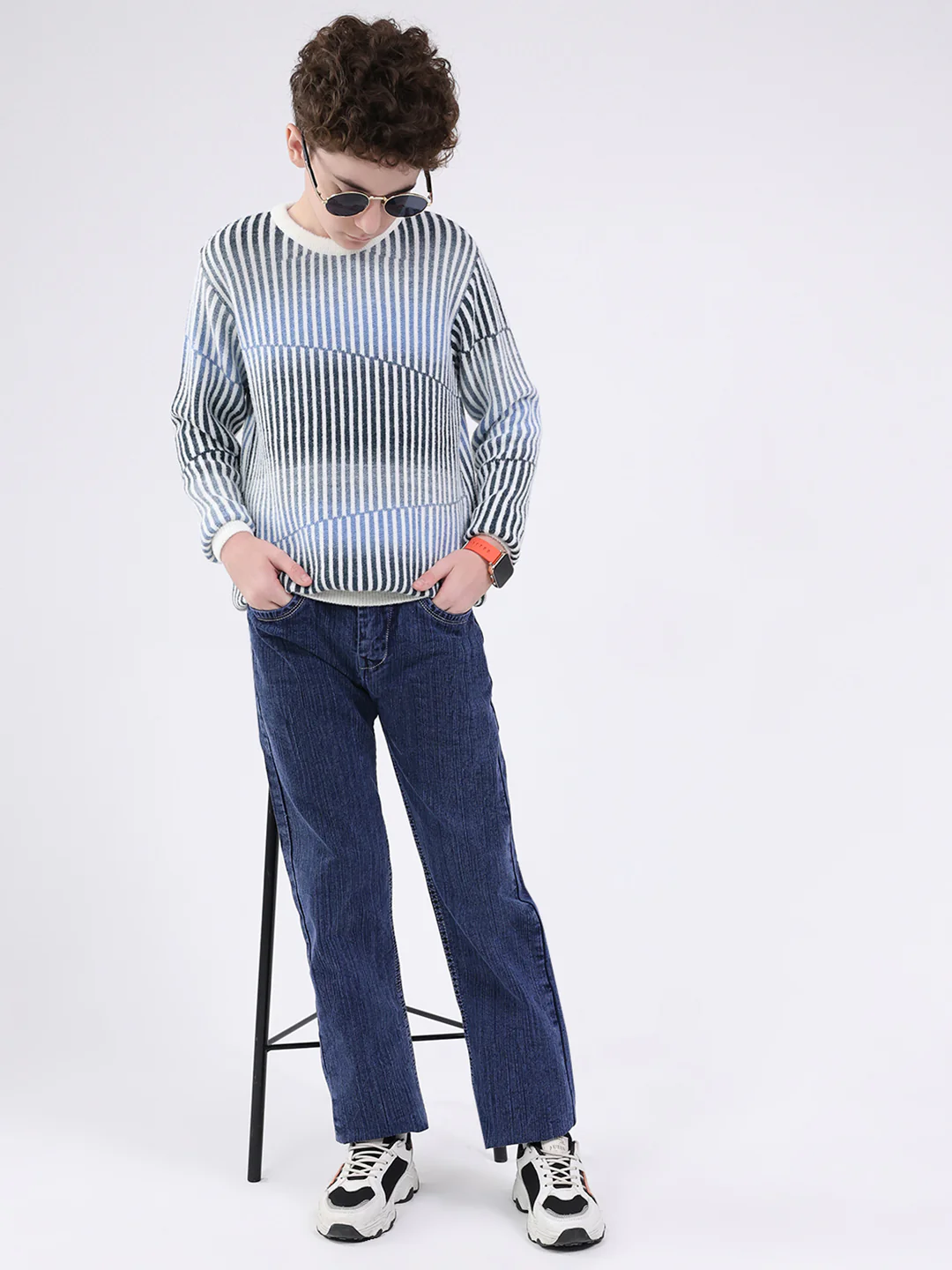 Boys Blue Stripe Round Neck Full Sleeve Pullover - Image 2