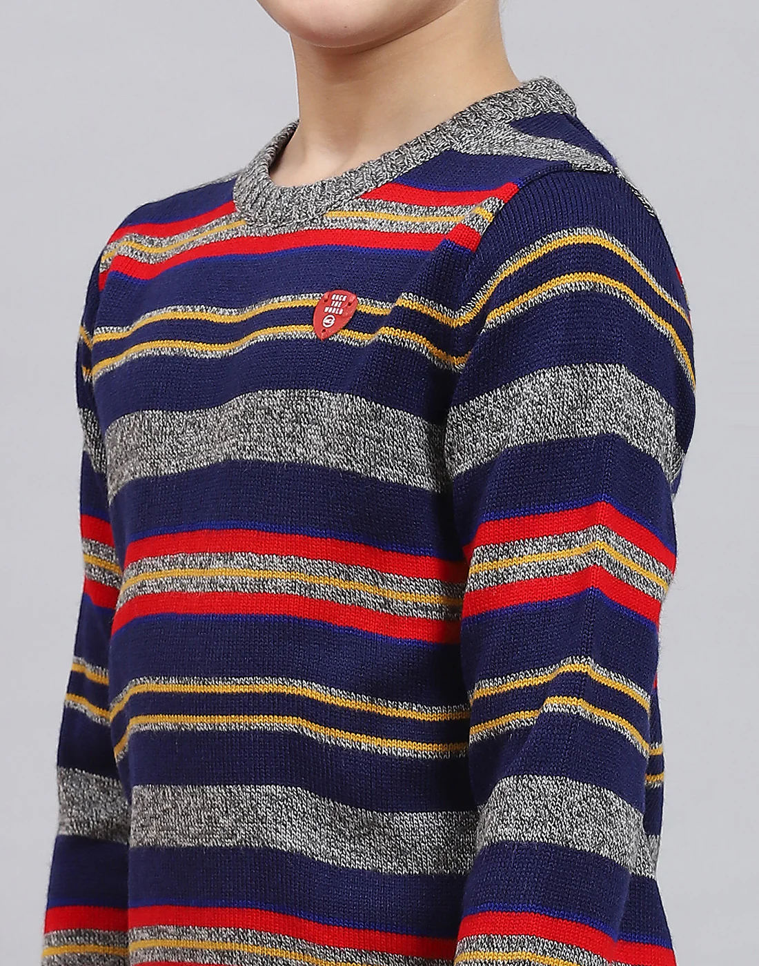 Boys Blue Stripe Round Neck Full Sleeve Sweater - Image 7