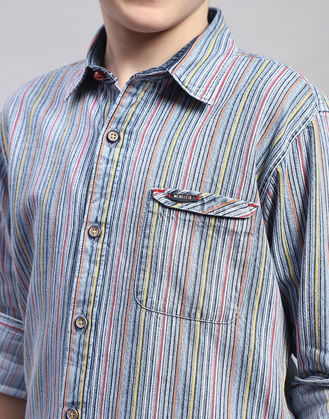 Boys Blue Stripe Spread Collar Full Sleeve Shirt - Image 7