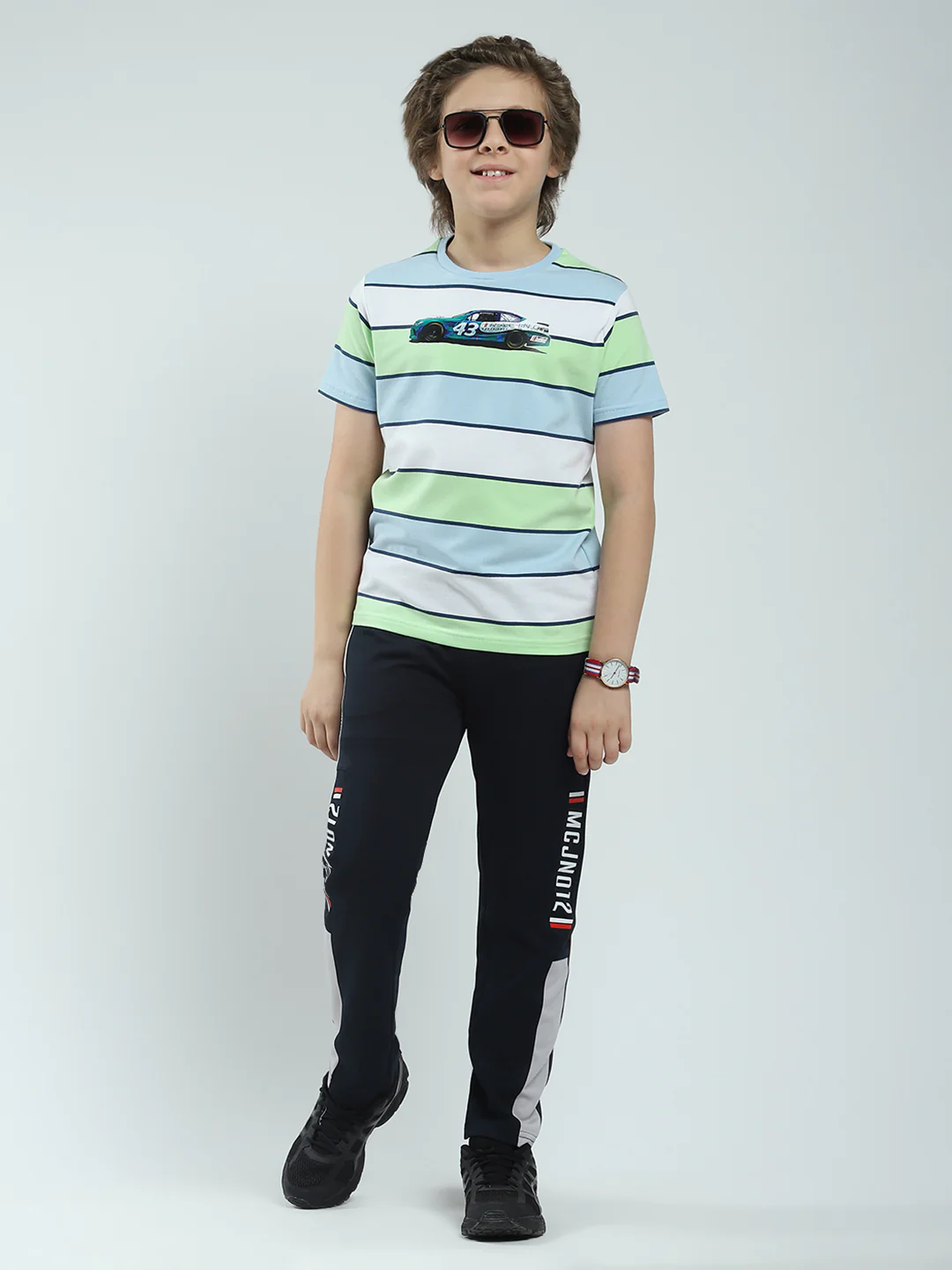 Boys Blue Stripe Round Neck Half Sleeve T-Shirt - Image 2