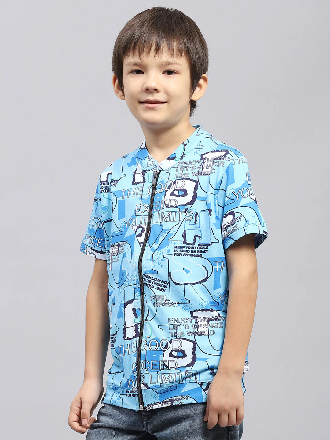 Boys Blue & White Printed Round Neck Half Sleeve Pack of T-Shirt & Shirt - Image 3