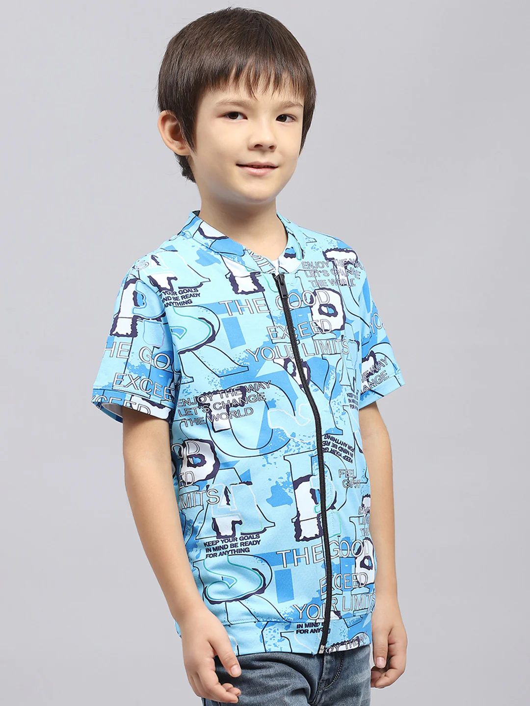 Boys Blue & White Printed Round Neck Half Sleeve Pack of T-Shirt & Shirt - Image 4