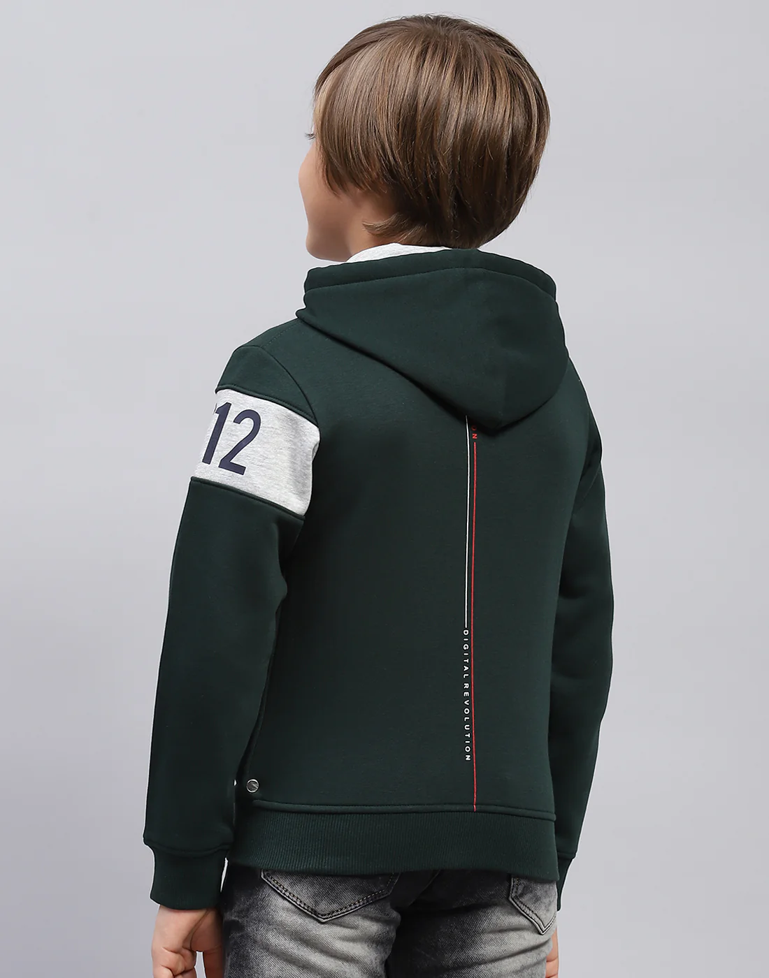 Boys Bottle Green Printed Hooded Full Sleeve Sweatshirt - Image 5