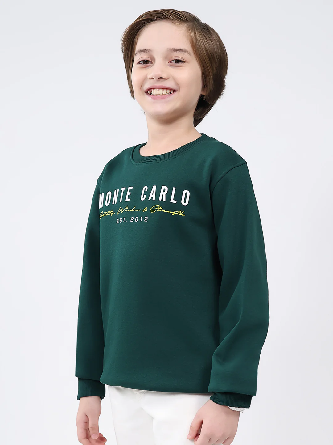 Boys Bottle Green Printed Round Neck Full Sleeve Sweatshirt - Image 3