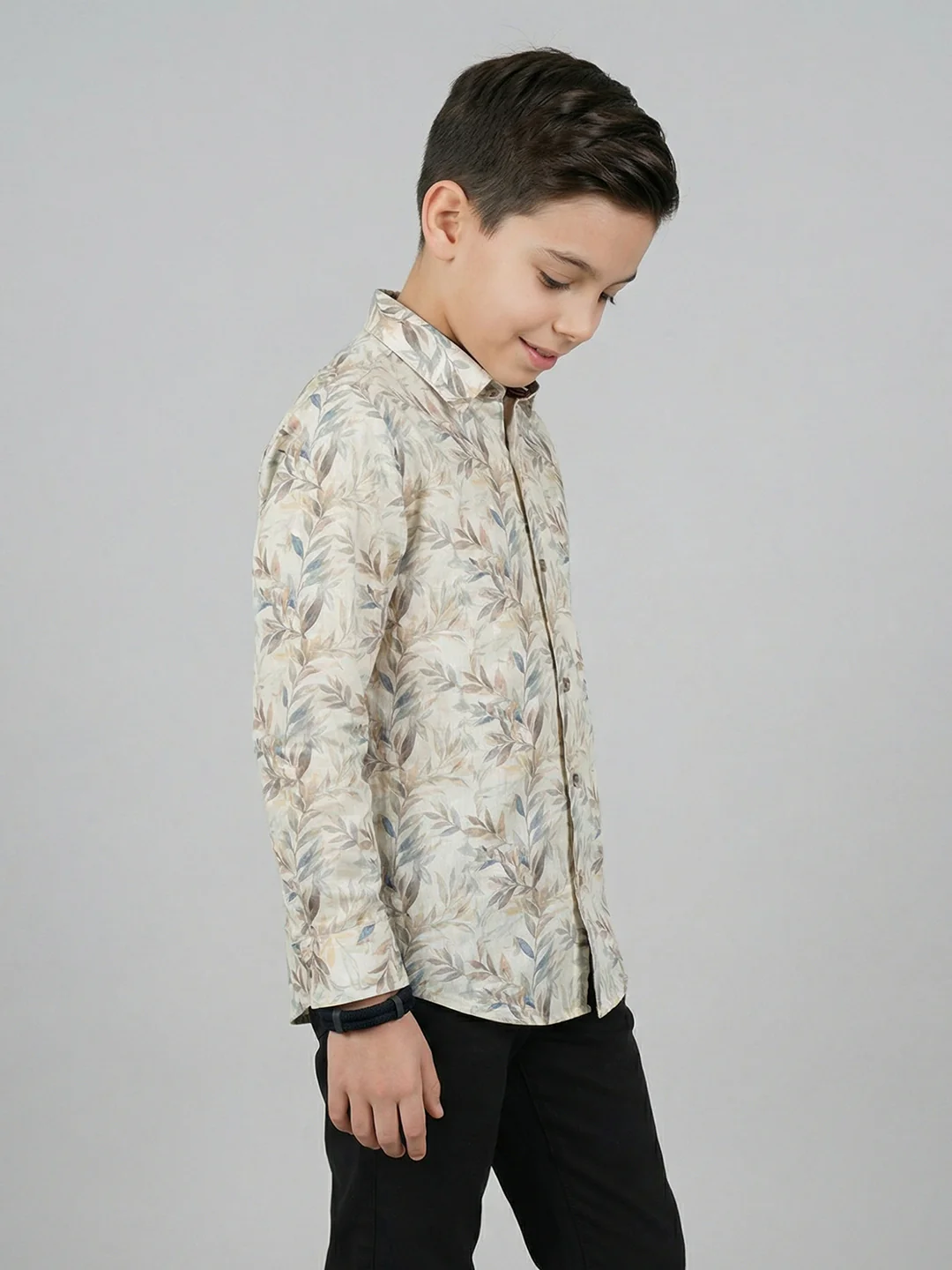 Boys Brown Printed Collar Full Sleeve Shirt - Image 2
