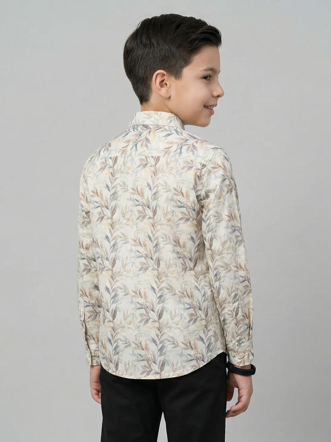 Boys Brown Printed Collar Full Sleeve Shirt - Image 3