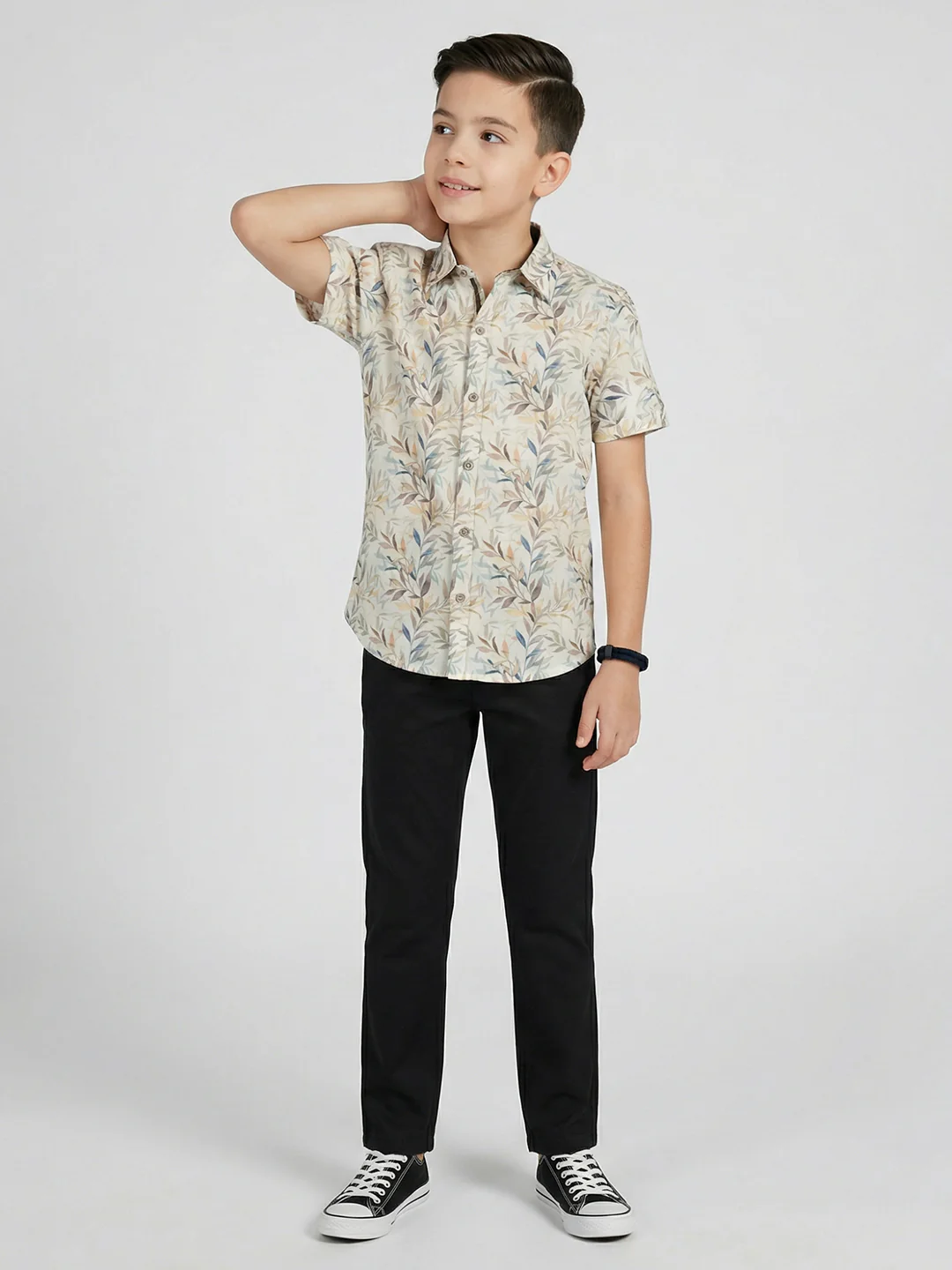 Boys Brown Printed Collar Full Sleeve Shirt - Image 4