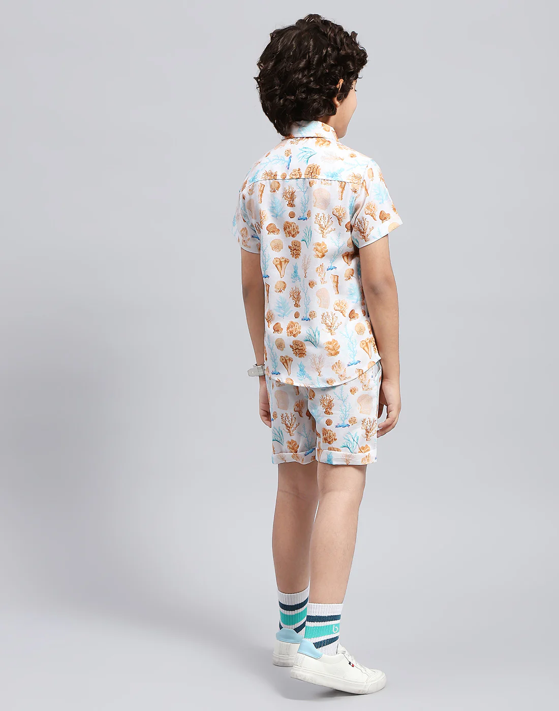Boys Brown Printed Collar Neck Half Sleeve Bermuda Set - Image 5