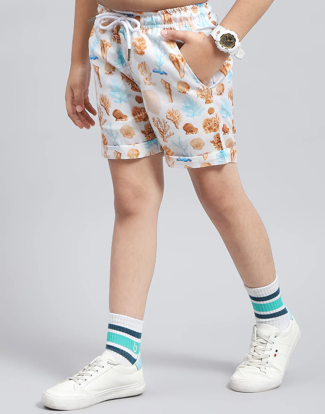 Boys Brown Printed Collar Neck Half Sleeve Bermuda Set - Image 8