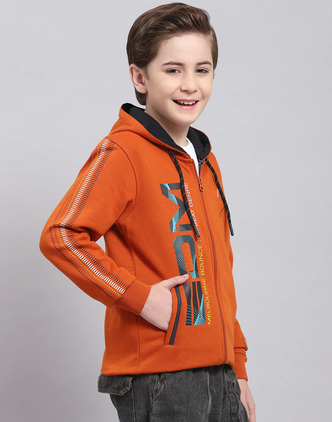 Boys Brown Printed Hooded Full Sleeve Sweatshirt - Image 4