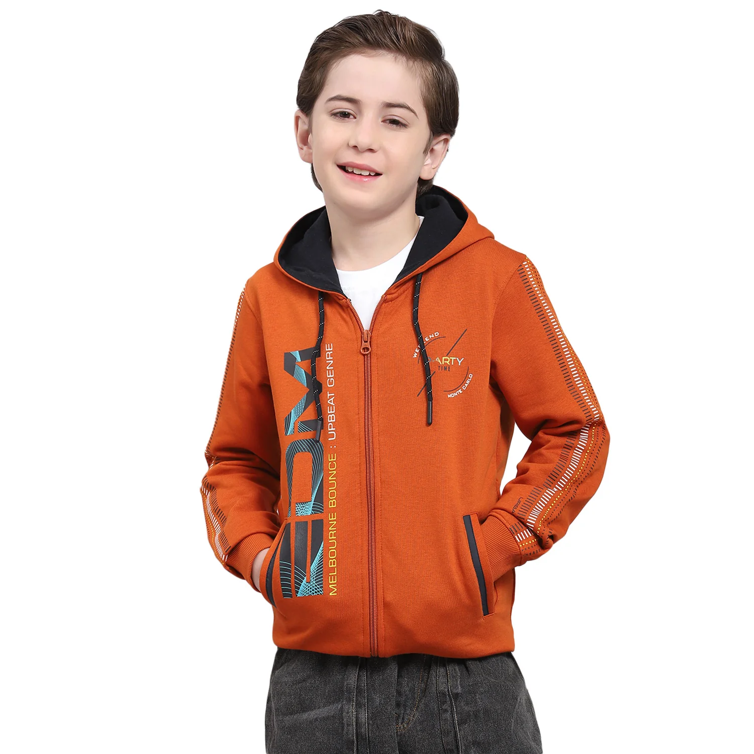 Boys Brown Printed Hooded Full Sleeve Sweatshirt - Image 5