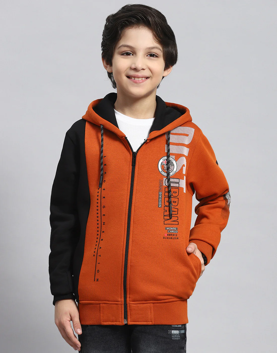 Boys Brown Printed Hooded Full Sleeve Sweatshirt - Image 2