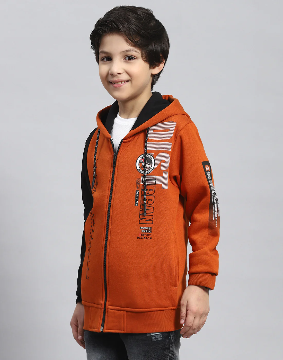 Boys Brown Printed Hooded Full Sleeve Sweatshirt - Image 4