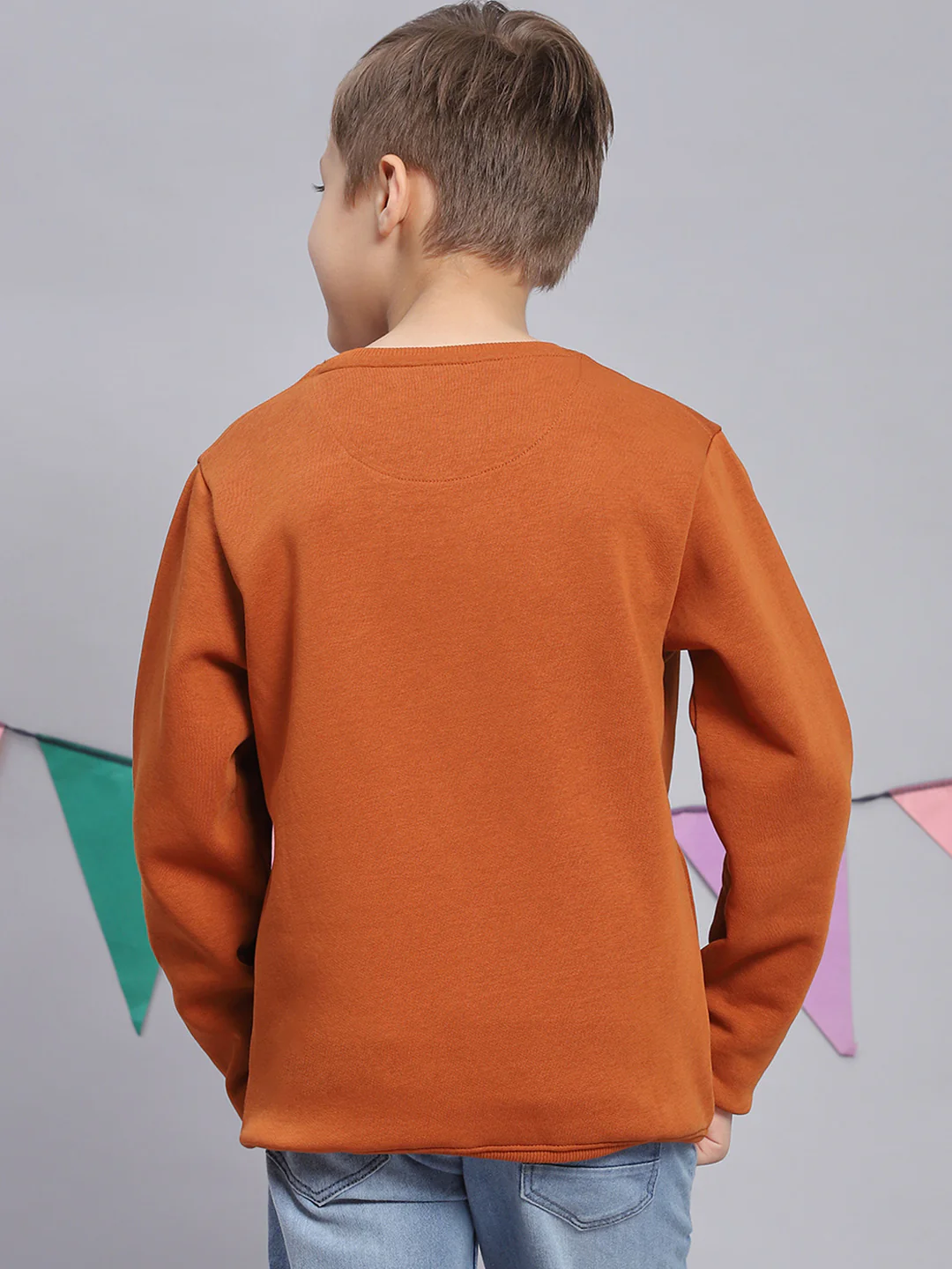 Boys Brown Printed Round Neck Full Sleeve Sweatshirt - Image 5