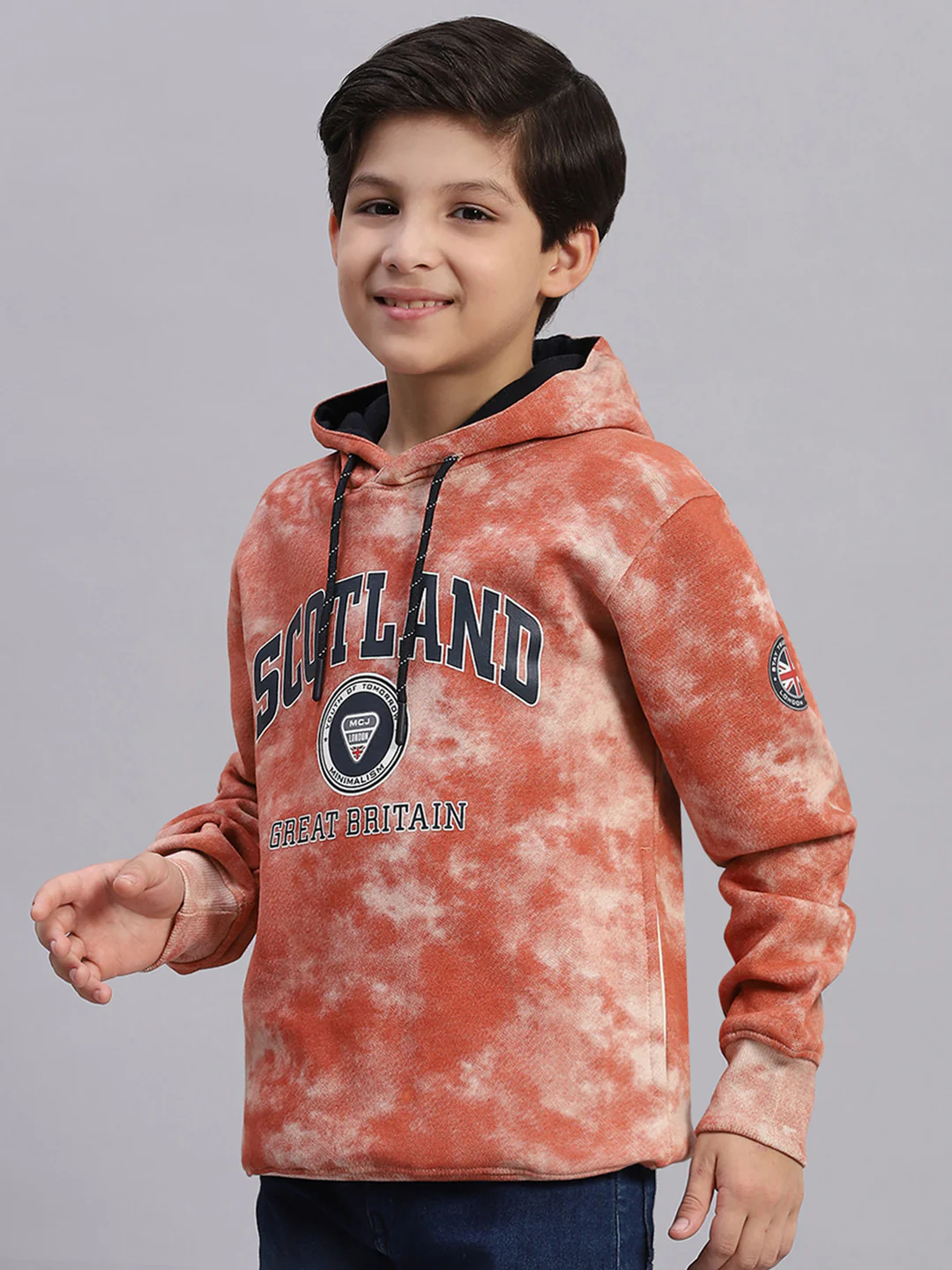 Boys Brown Printed Round Neck Full Sleeve Sweatshirt - Image 3