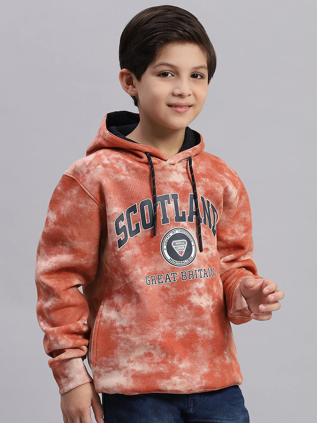 Boys Brown Printed Round Neck Full Sleeve Sweatshirt - Image 4