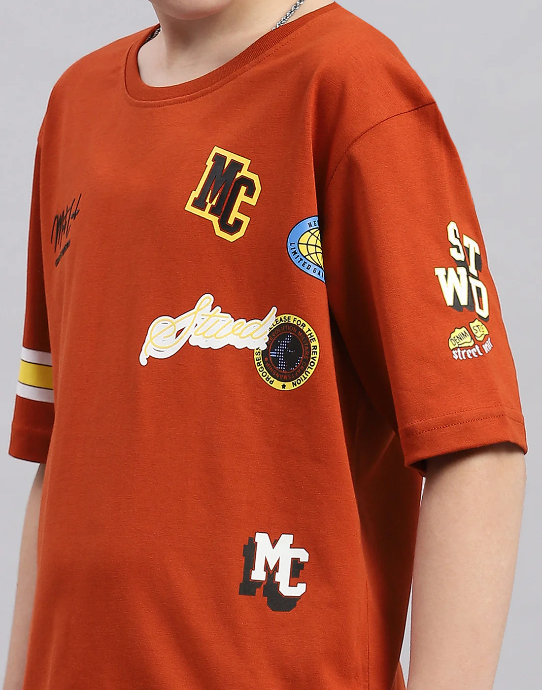 Boys Brown Printed Round Neck Half Sleeve T-Shirt - Image 7