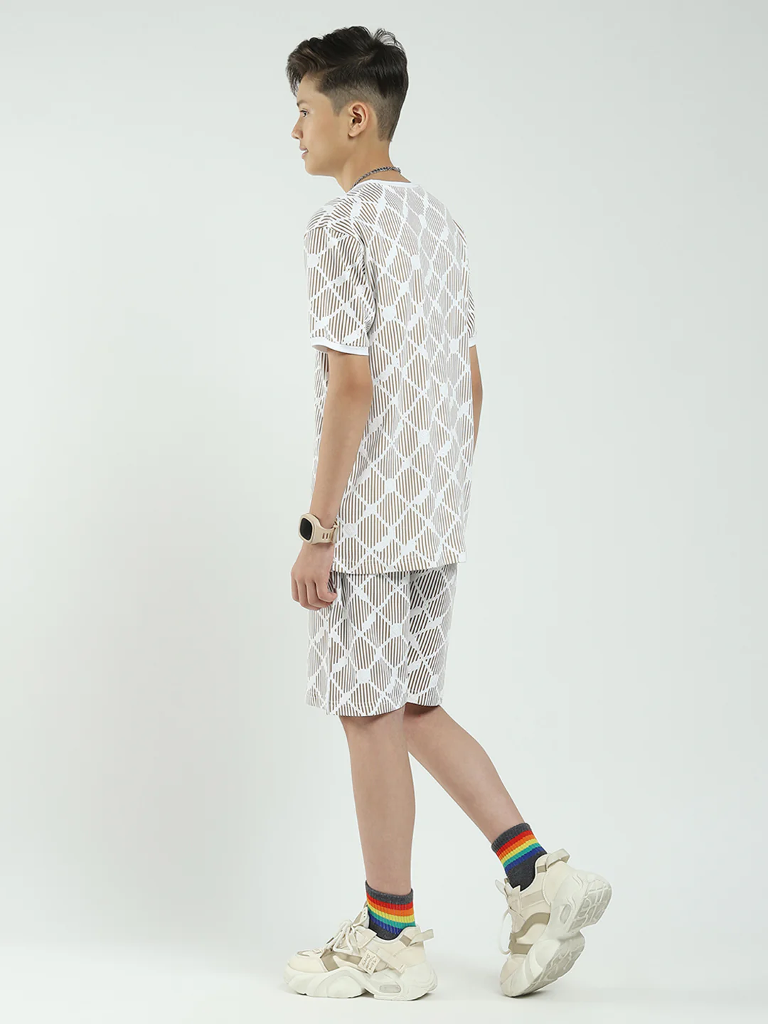 Boys Brown Printed Round Neck Half Sleeve Bermuda Set - Image 5