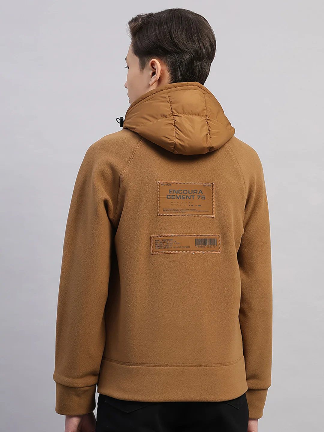 Boys Brown Solid Hooded Full Sleeve Jacket - Image 5