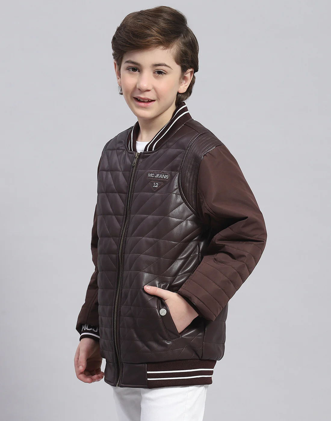 Boys Brown Solid Mandarin Collar Full Sleeve Boys Jacket - Image 3