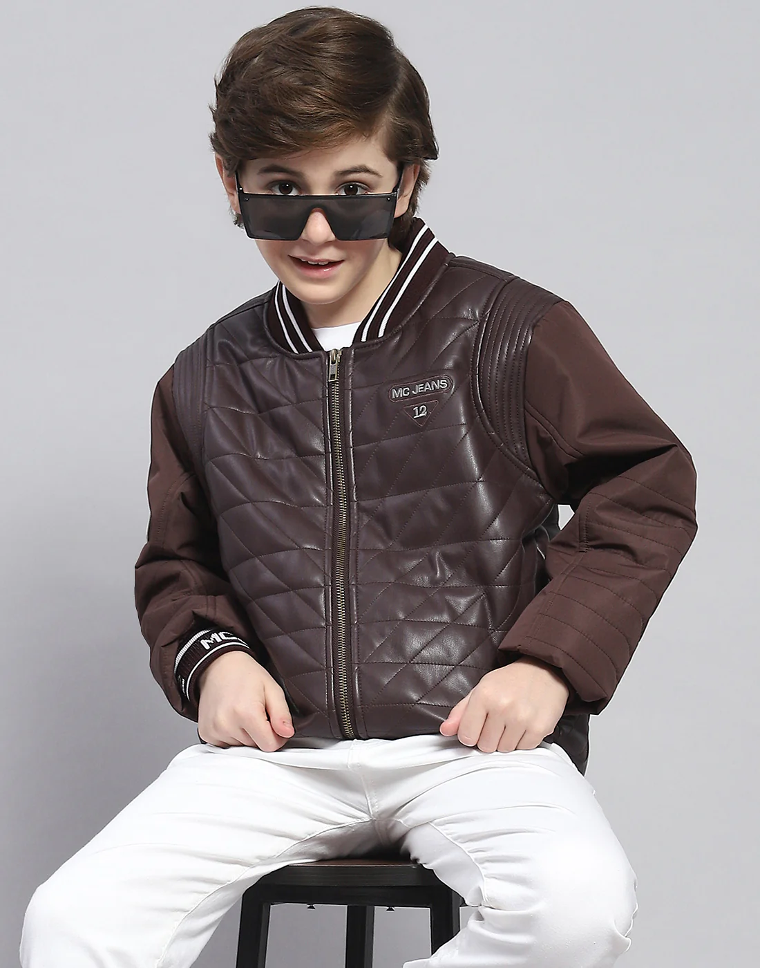 Boys Brown Solid Mandarin Collar Full Sleeve Boys Jacket - Image 6