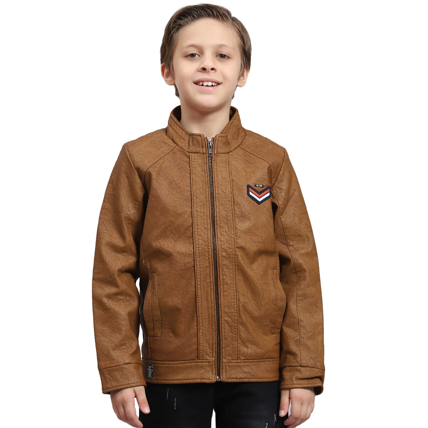 Boys Brown Solid Stand Collar Full Sleeve Boys Jacket - Image 5