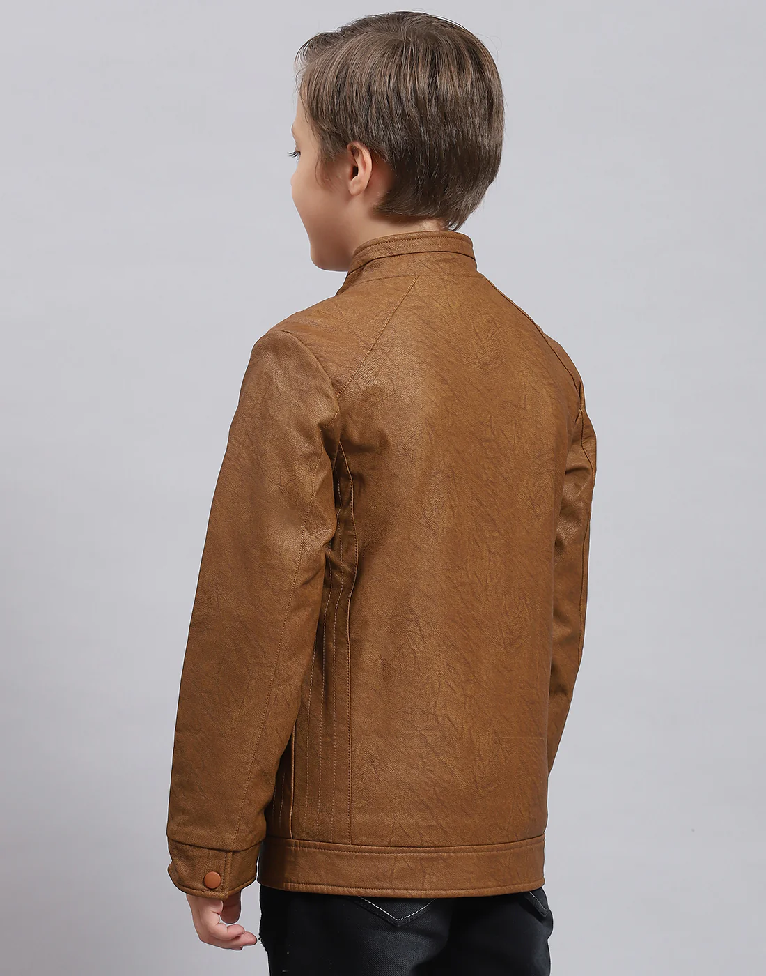 Boys Brown Solid Stand Collar Full Sleeve Boys Jacket - Image 6