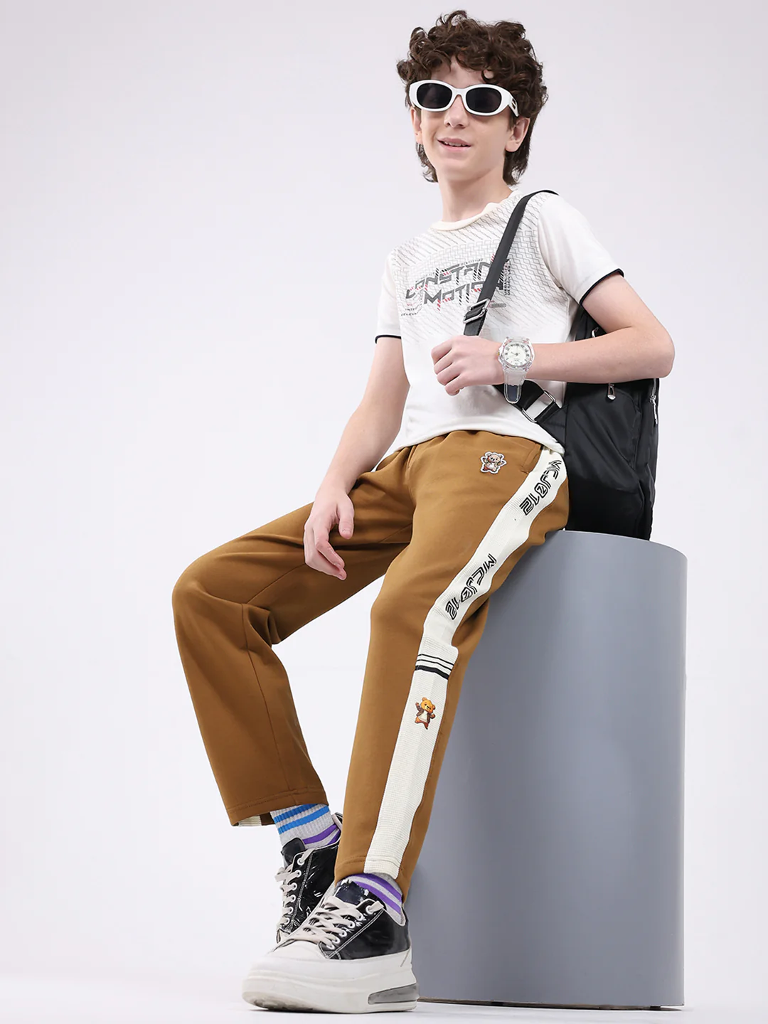 Boys Camel Brown Printed Regular Fit Lower - Image 2