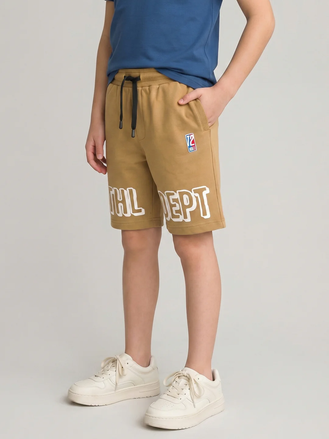 Boys Camel Brown Printed Regular Fit Shorts - Image 2
