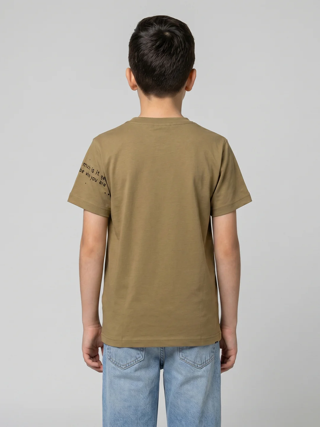 Boys Camel Brown Printed Round Neck Half Sleeve T-Shirt - Image 4