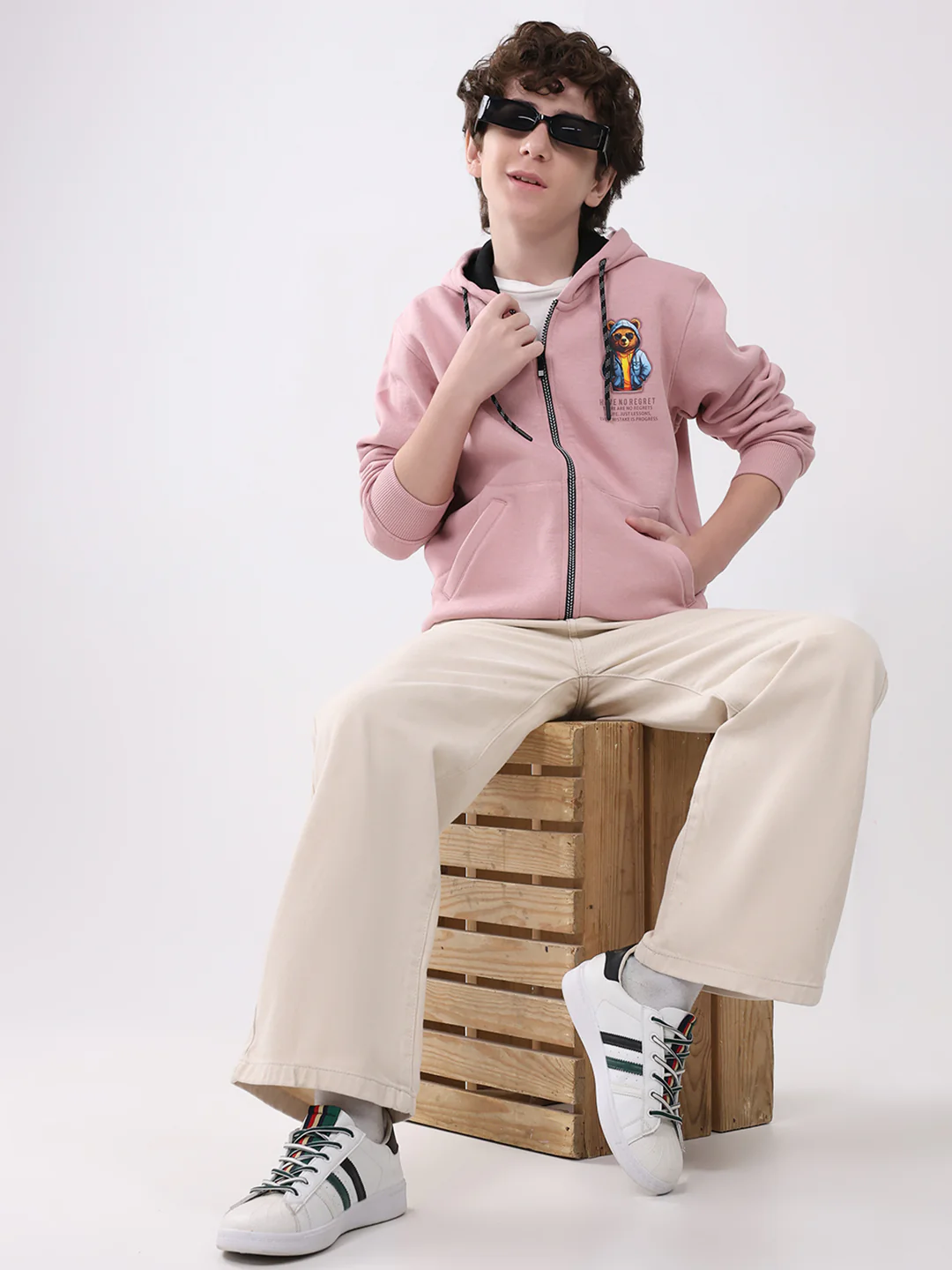 Boys Coral Printed Hooded Full Sleeve Sweatshirt - Image 2