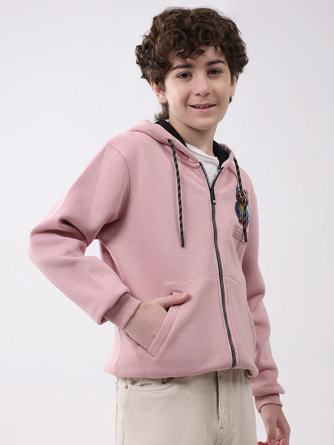 Boys Coral Printed Hooded Full Sleeve Sweatshirt - Image 4