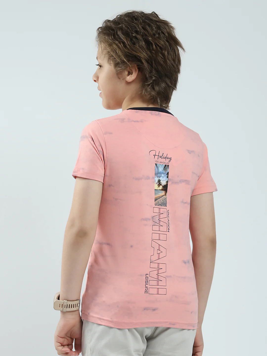 Boys Coral Printed Round Neck Half Sleeve T-Shirt - Image 5