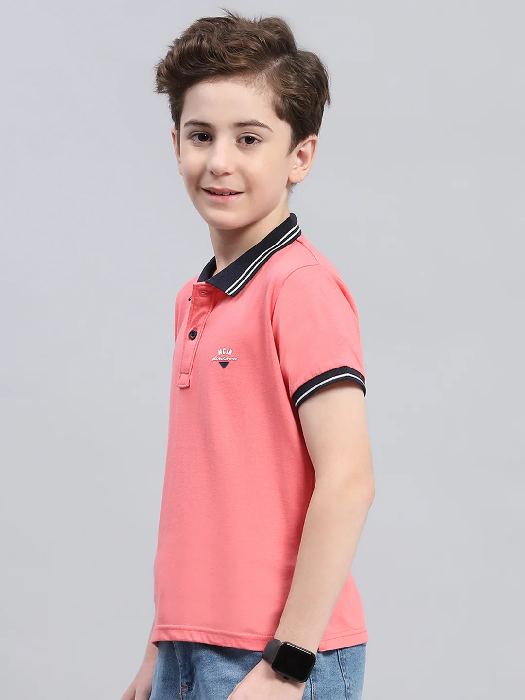 Boys Coral Solid Collar Half Sleeve T-Shirt - Image 3