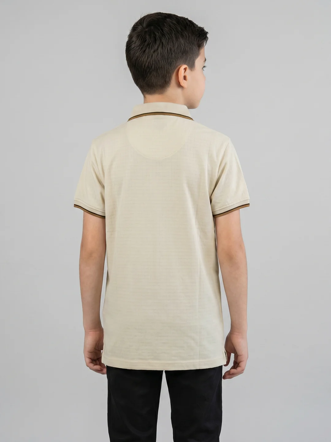 Boys Cream Printed Collar Half Sleeve T-Shirt - Image 4