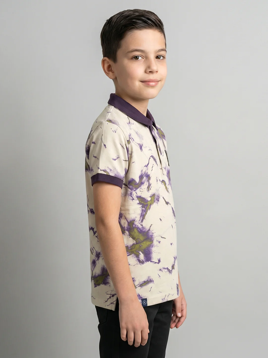 Boys Cream Printed Collar Half Sleeve T-Shirt - Image 2