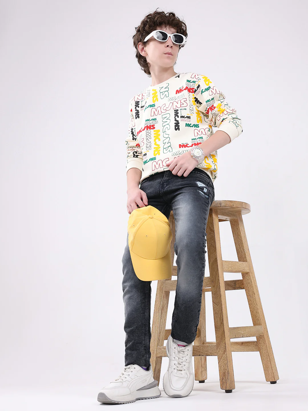 Boys Cream Printed Round Neck Full Sleeve Sweatshirt - Image 2