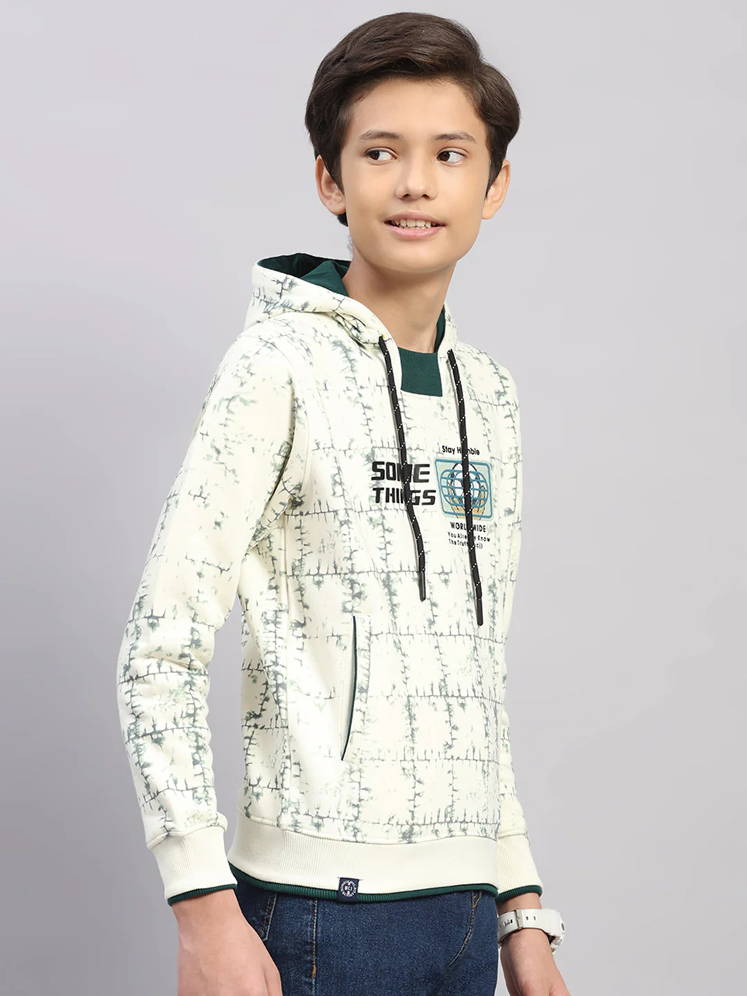 Boys Cream Printed Round Neck Full Sleeve Sweatshirt - Image 4