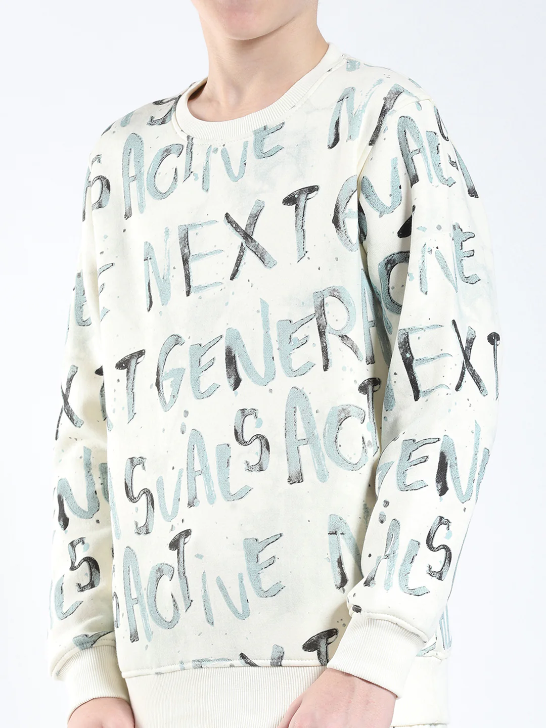 Boys Cream Printed Round Neck Full Sleeve Winter Tracksuit - Image 7