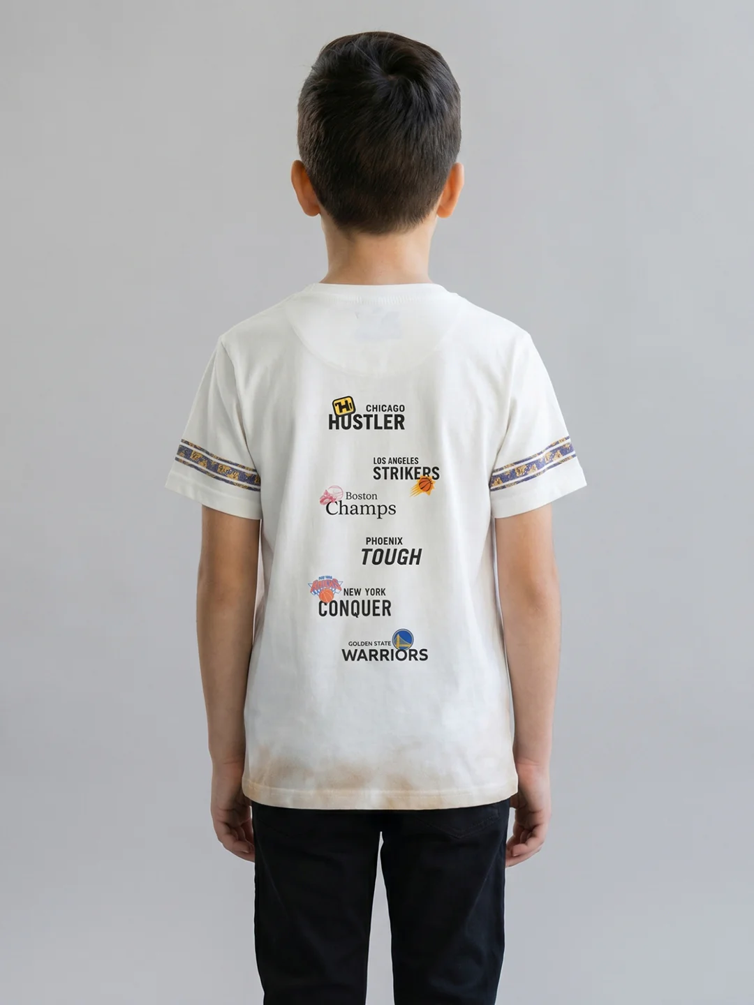 Boys Cream Printed Round Neck Half Sleeve T-Shirt - Image 3
