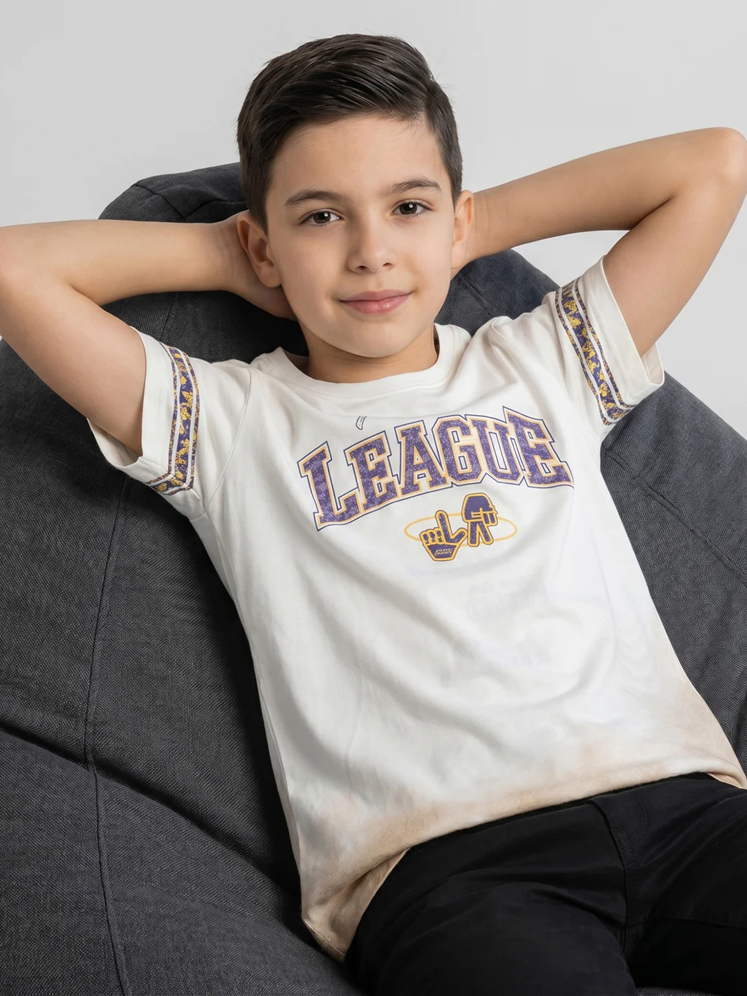 Boys Cream Printed Round Neck Half Sleeve T-Shirt - Image 4