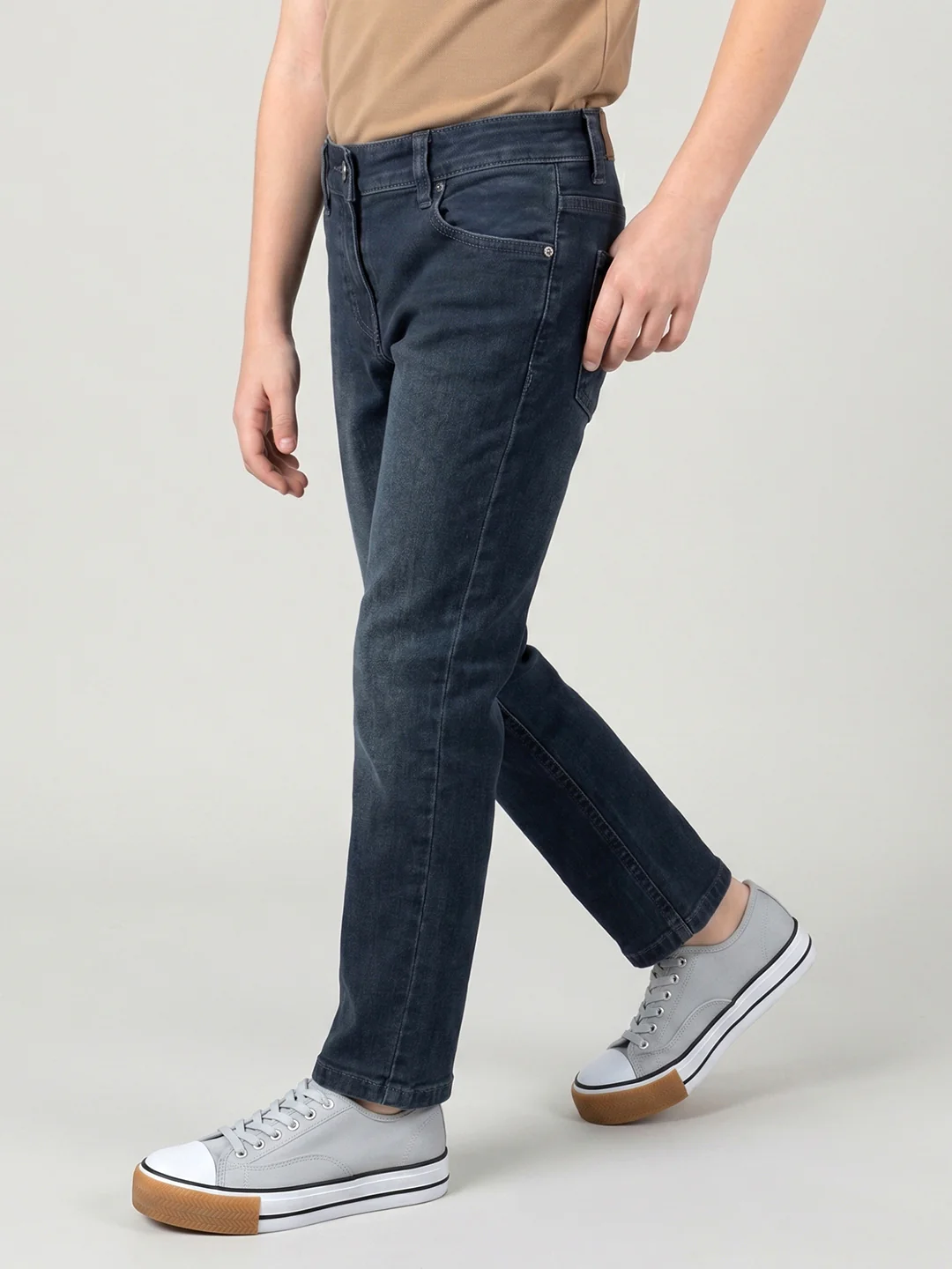 Boys Dark Blue Light Wash Straight Fit Denim - Image 3