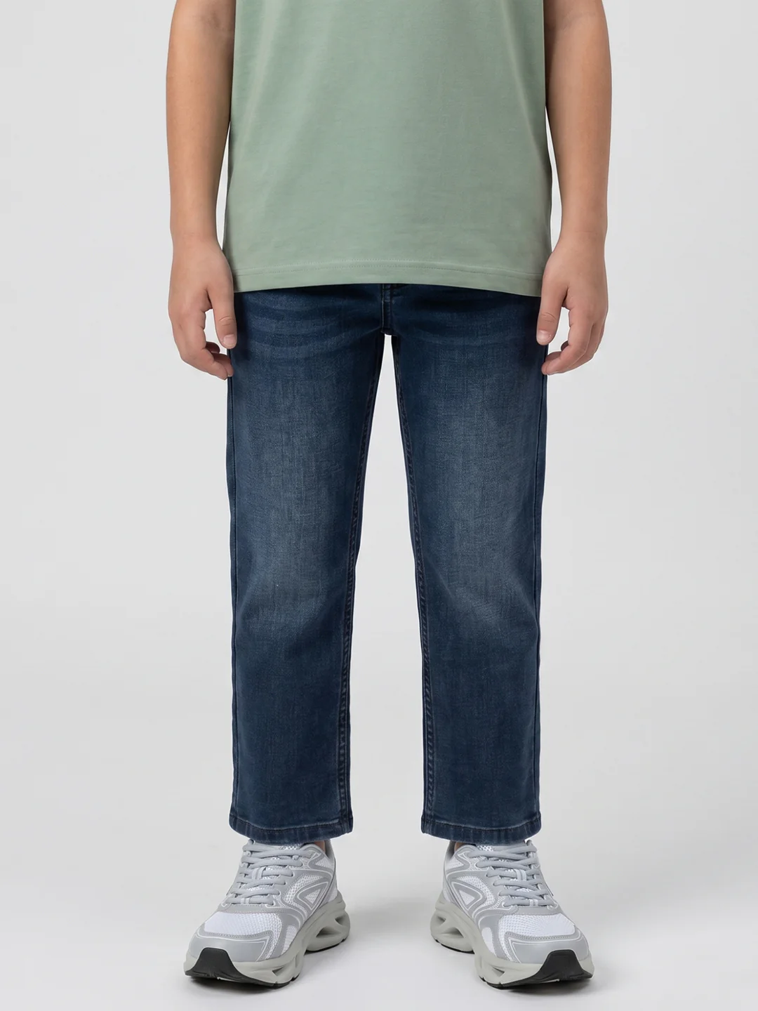 Boys Dark Blue Light Wash Straight Fit Denim