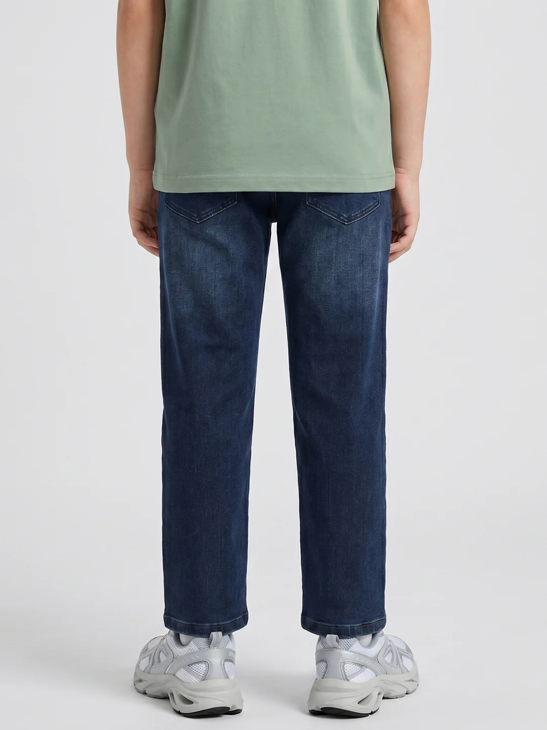 Boys Dark Blue Light Wash Straight Fit Denim - Image 4