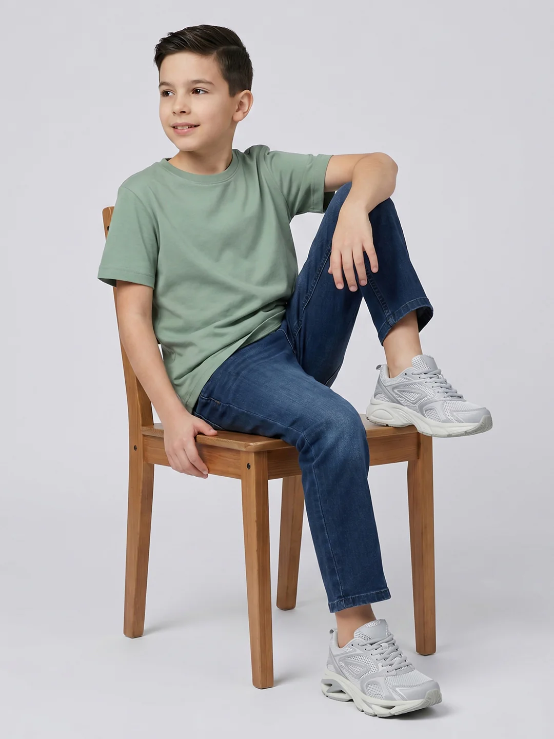 Boys Dark Blue Light Wash Straight Fit Denim - Image 5