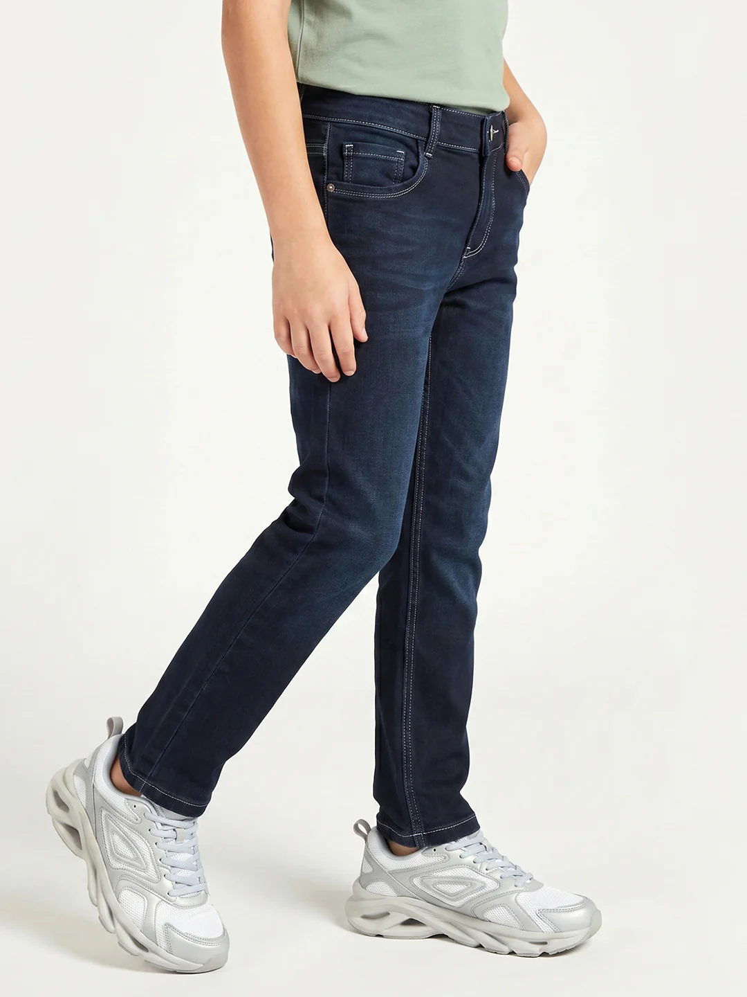 Boys Dark Blue Light Wash Straight Fit Denim - Image 3