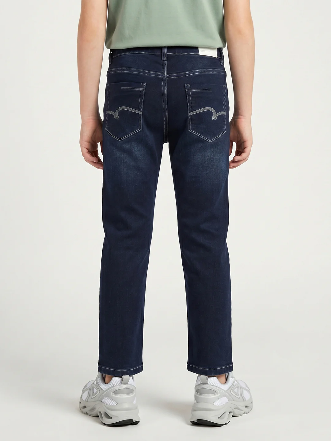 Boys Dark Blue Light Wash Straight Fit Denim - Image 4