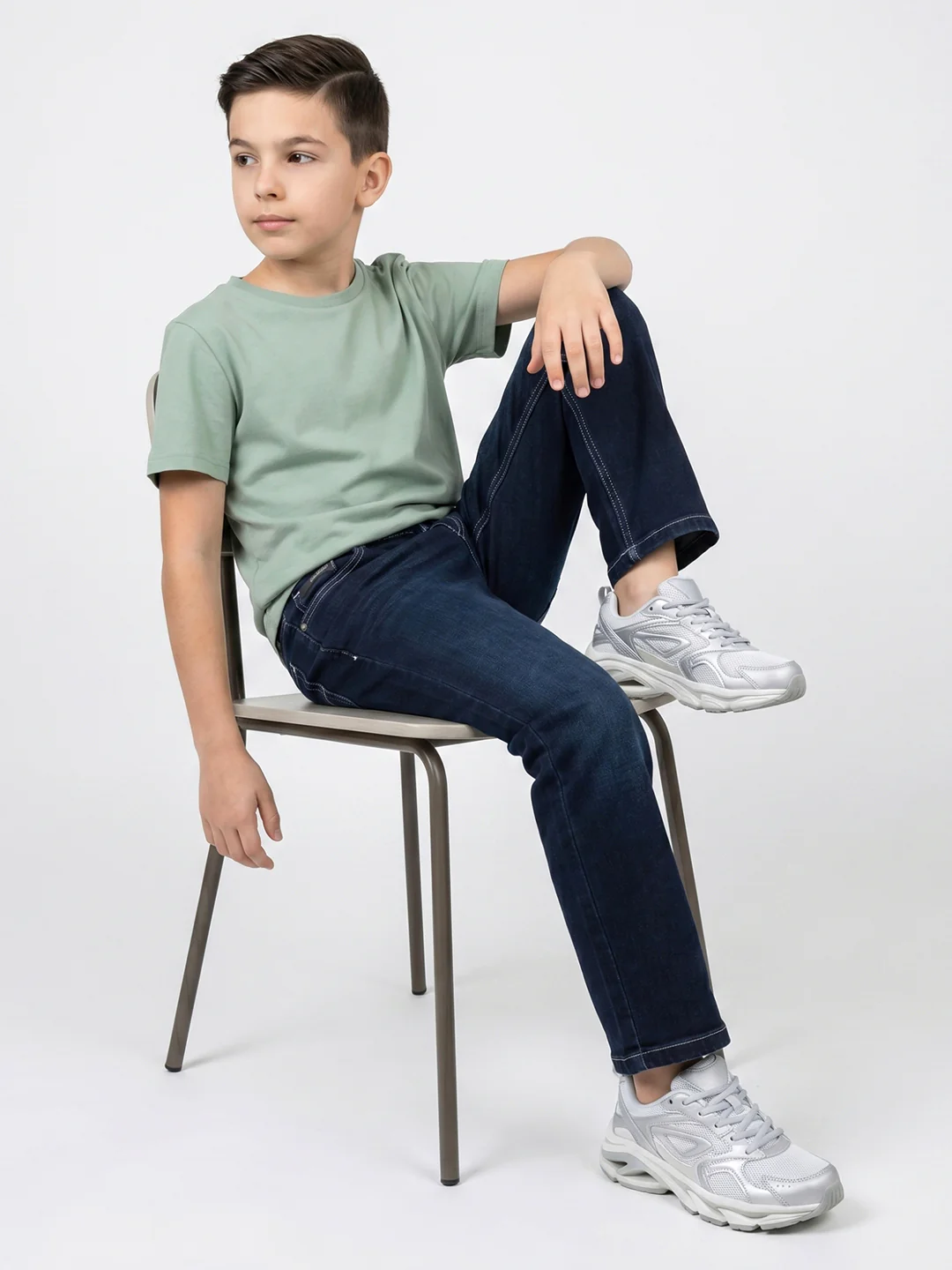 Boys Dark Blue Light Wash Straight Fit Denim - Image 5