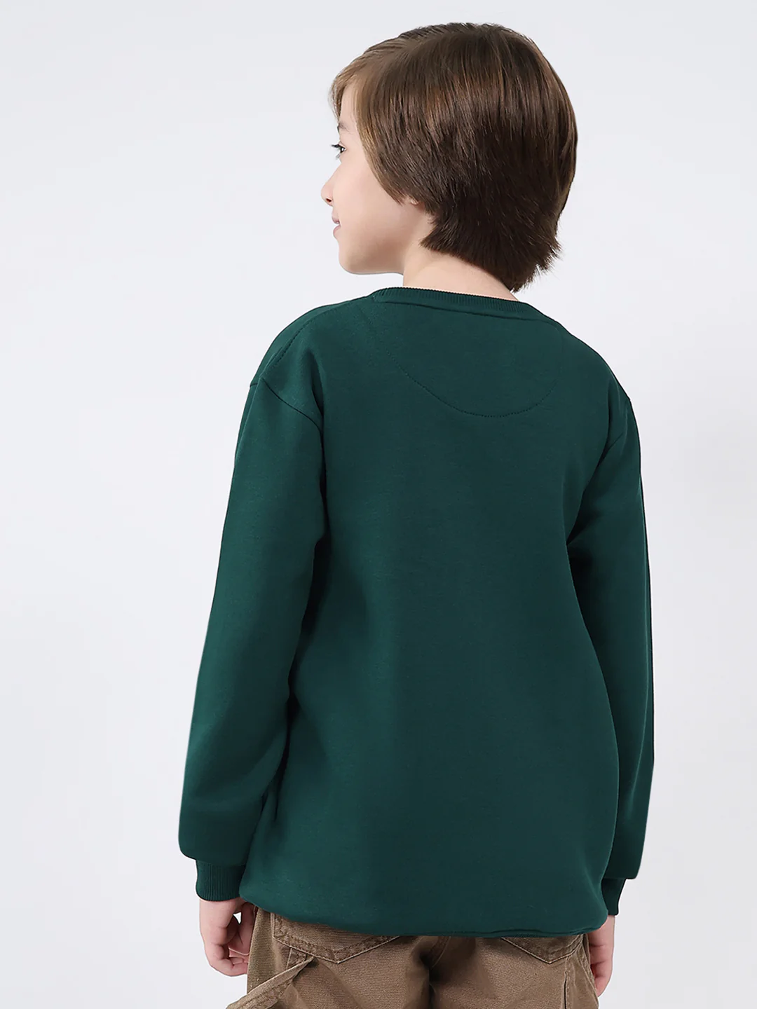 Boys Dark Green Printed Round Neck Full Sleeve Sweatshirt - Image 5