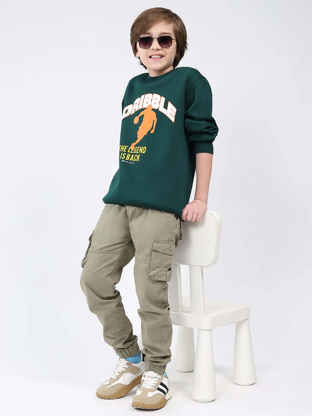 Boys Dark Green Printed Round Neck Full Sleeve Sweatshirt - Image 2
